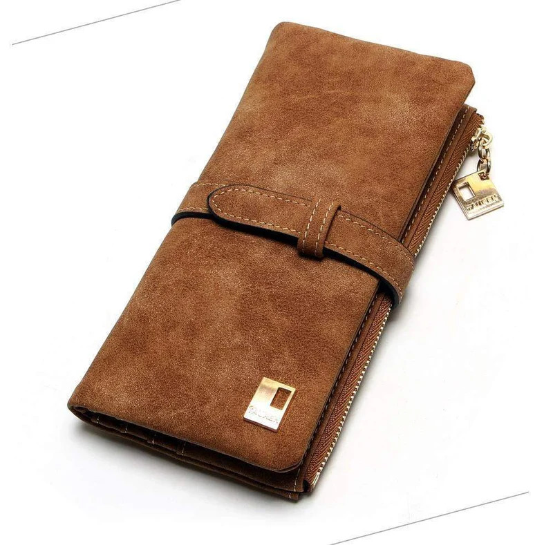 Modische Damen-Geldbörsen mit Kordelzug, Nubukleder, Reißverschluss, Damen-Geldbörse mit langem Design, zweifach mehrfarbige Clutch