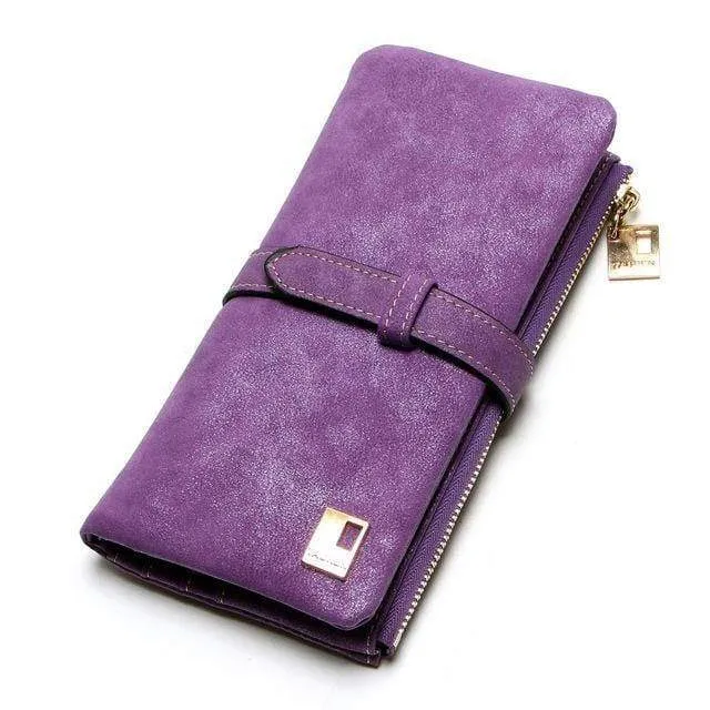 Modische Damen-Geldbörsen mit Kordelzug, Nubukleder, Reißverschluss, Damen-Geldbörse mit langem Design, zweifach mehrfarbige Clutch