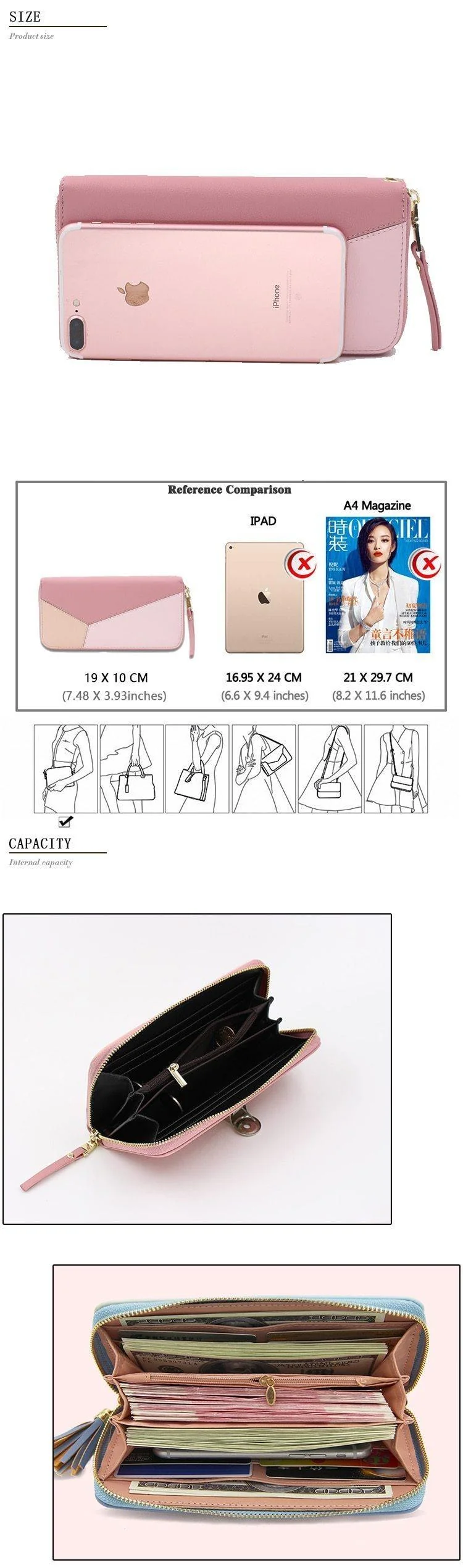 PU Damen Geldbörse, bestes Design, hochwertige modische Geldbörse, Damen, Mädchen, Handytasche, Geldbörse, Kartenhalter, lange Clutch, Münzbörse