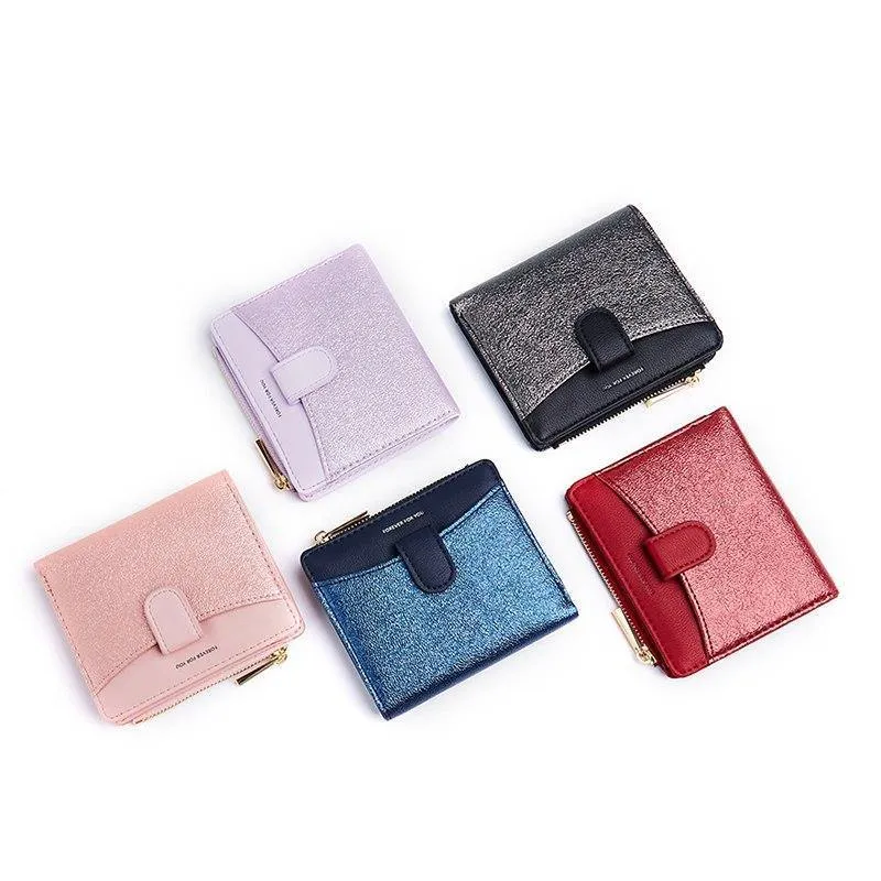 Glitter Pu Leder Frauen Brieftasche mit Zipper Münzfach Karte Halter Kurze Geldbörse Damen Kleine Brieftasche Weibliche Carteras NEU