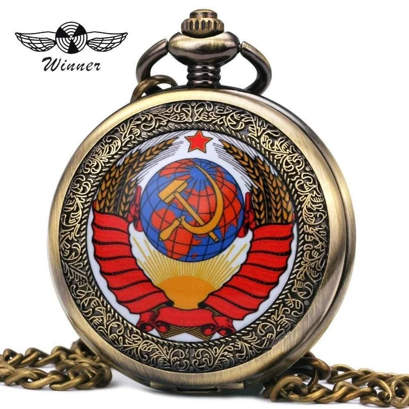 Vintage Männer Frauen Taschenuhren mechanische Uhr rot Sowjetunion Design Skelett Zifferblatt geschnitzt Deckel Anhänger Kette