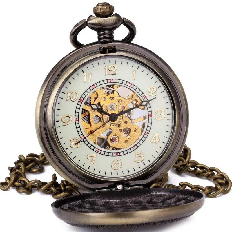 Vintage Männer Frauen Taschenuhren mechanische Uhr rot Sowjetunion Design Skelett Zifferblatt geschnitzt Deckel Anhänger Kette
