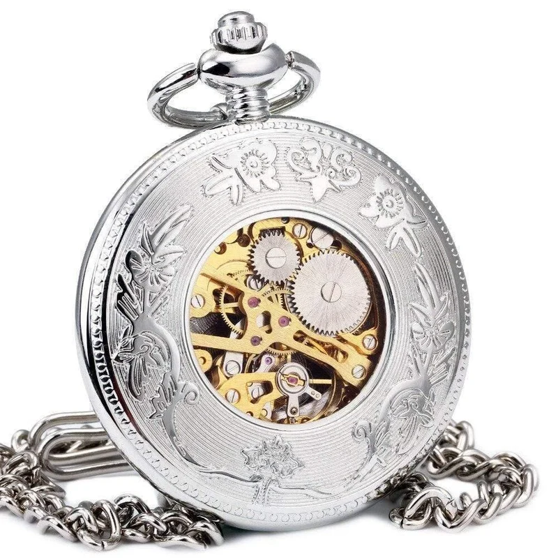Vintage Männer Frauen Taschenuhren mechanische Uhr rot Sowjetunion Design Skelett Zifferblatt geschnitzt Deckel Anhänger Kette