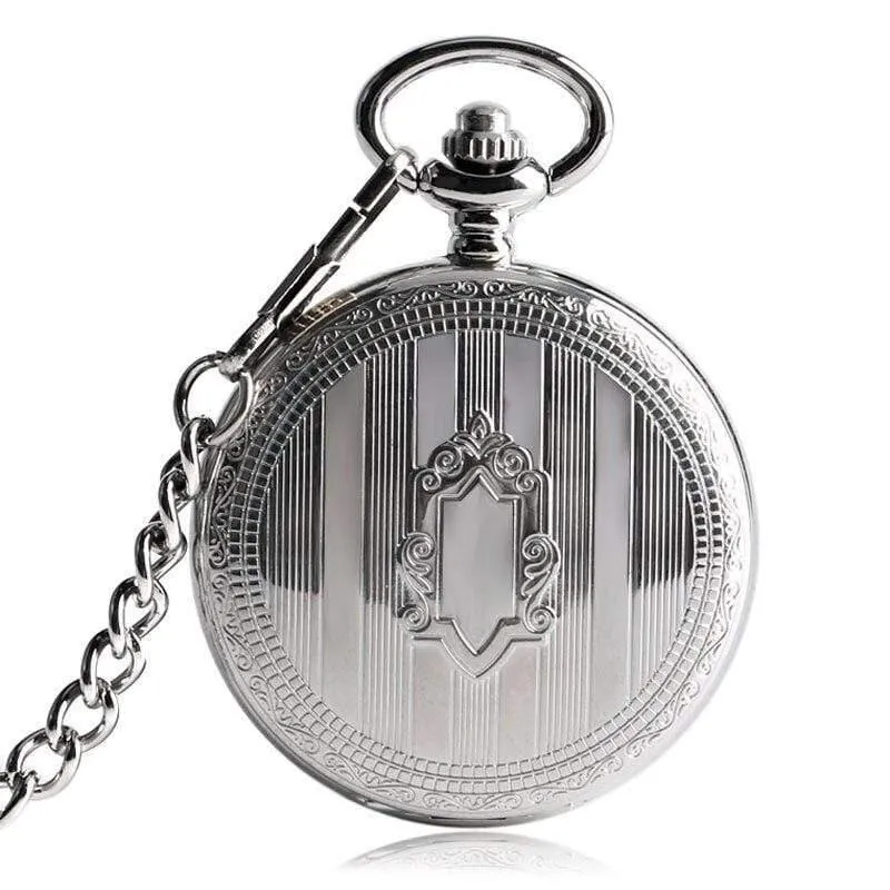 Männer Automatische Mechanische Silber Taschenuhr Mode Selbst Wind Streifen Frauen Männer Pflege Fob Uhr Schild Anhänger