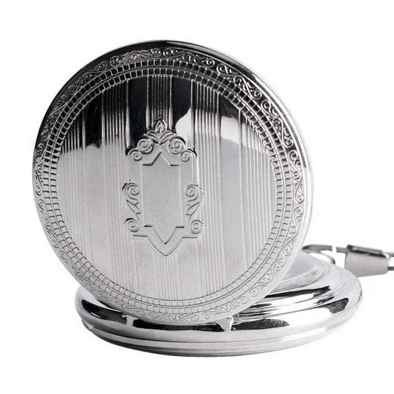 Männer Automatische Mechanische Silber Taschenuhr Mode Selbst Wind Streifen Frauen Männer Pflege Fob Uhr Schild Anhänger