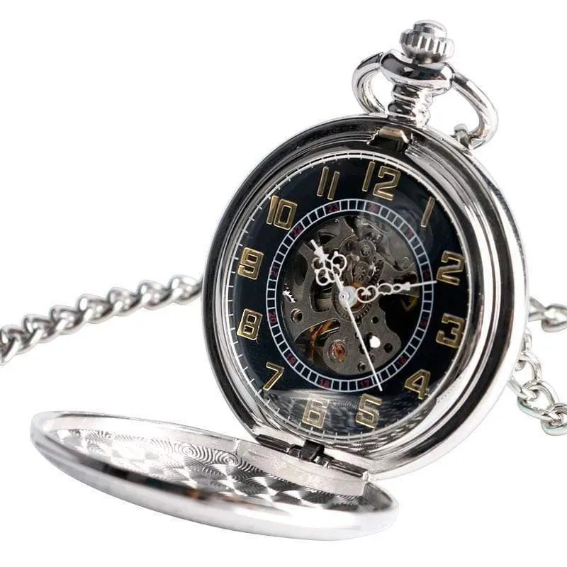 Männer Automatische Mechanische Silber Taschenuhr Mode Selbst Wind Streifen Frauen Männer Pflege Fob Uhr Schild Anhänger