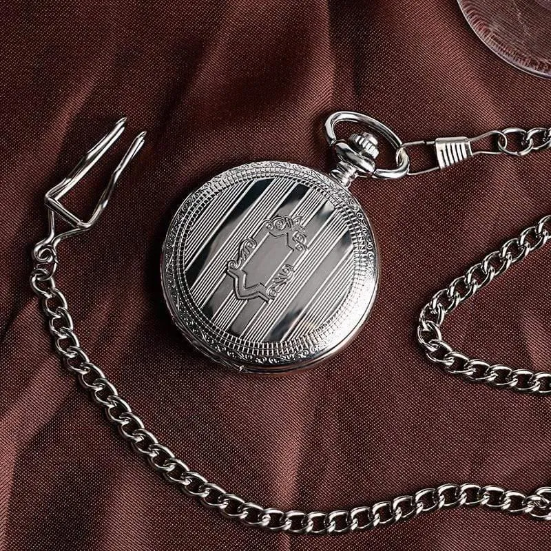 Männer Automatische Mechanische Silber Taschenuhr Mode Selbst Wind Streifen Frauen Männer Pflege Fob Uhr Schild Anhänger