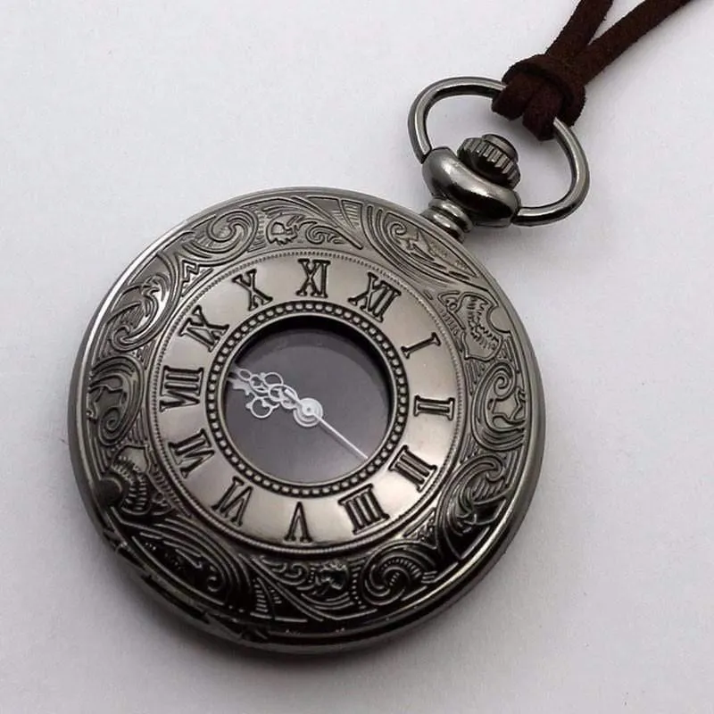 Vintage Schwarz Taschenuhr Quarz Uhren Kette Set Halskette Anhänger Geschenke Box Tasche Männer Frauen Geschenke Relogio De Bolso
