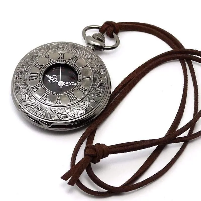 Vintage Schwarz Taschenuhr Quarz Uhren Kette Set Halskette Anhänger Geschenke Box Tasche Männer Frauen Geschenke Relogio De Bolso