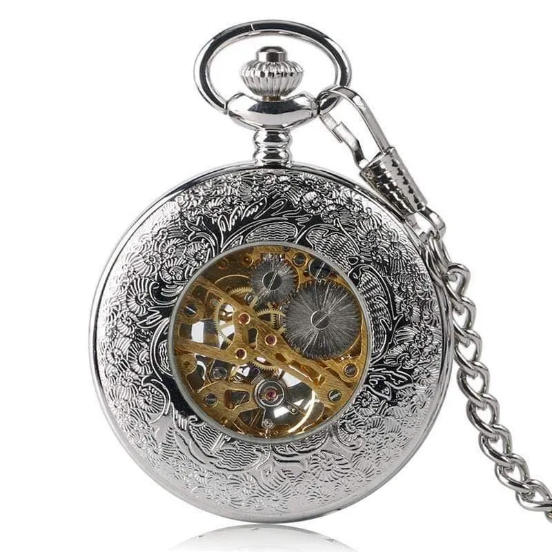 Taschenuhr Retro Silber Exquisite Halskette Klassischer Anhänger Mechanische Hohle Frauen Skelett Geschenk