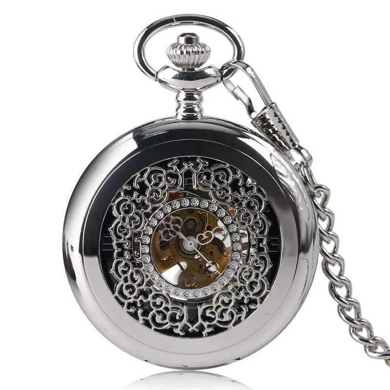 Taschenuhr Retro Silber Exquisite Halskette Klassischer Anhänger Mechanische Hohle Frauen Skelett Geschenk