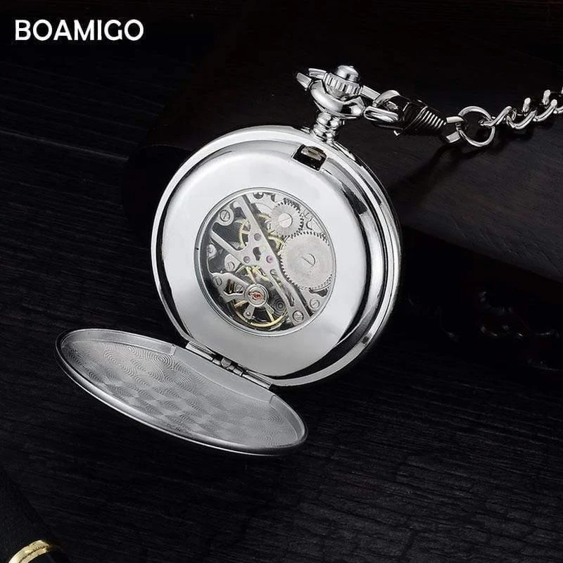 Taschenuhren Mode mechanische Handaufzug Skelettuhren Silber Geschenkuhr Legierungsgehäuse mit Kette