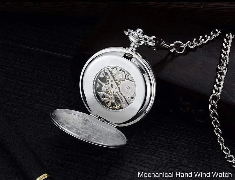 Taschenuhren Mode mechanische Handaufzug Skelettuhren Silber Geschenkuhr Legierungsgehäuse mit Kette