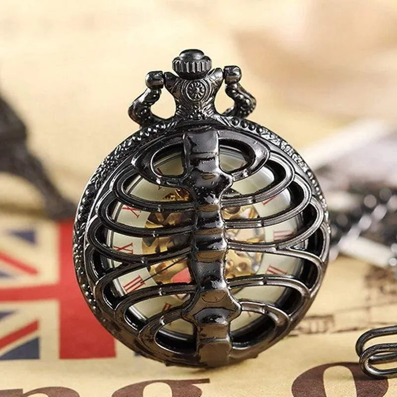 Mechanische Taschenuhr Herren Steampunk Skeleton Handwinduhr Römische Taschenuhr mit Fob-Kette