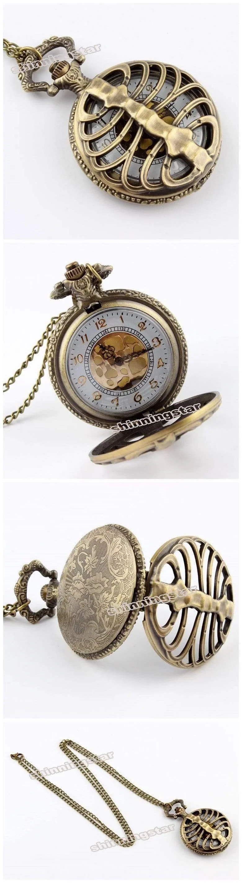 Mechanische Taschenuhr Herren Steampunk Skeleton Handwinduhr Römische Taschenuhr mit Fob-Kette