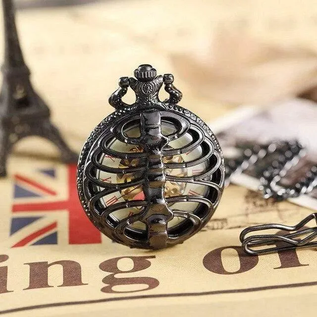 Mechanische Taschenuhr Herren Steampunk Skeleton Handwinduhr Römische Taschenuhr mit Fob-Kette