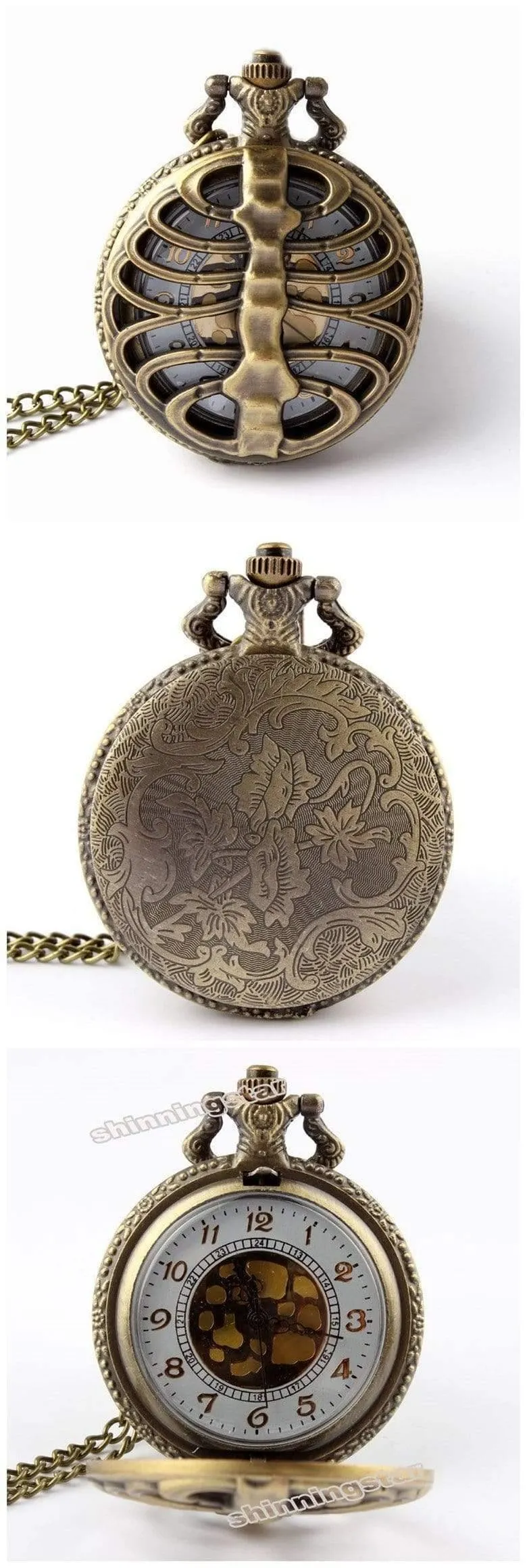 Mechanische Taschenuhr Herren Steampunk Skeleton Handwinduhr Römische Taschenuhr mit Fob-Kette