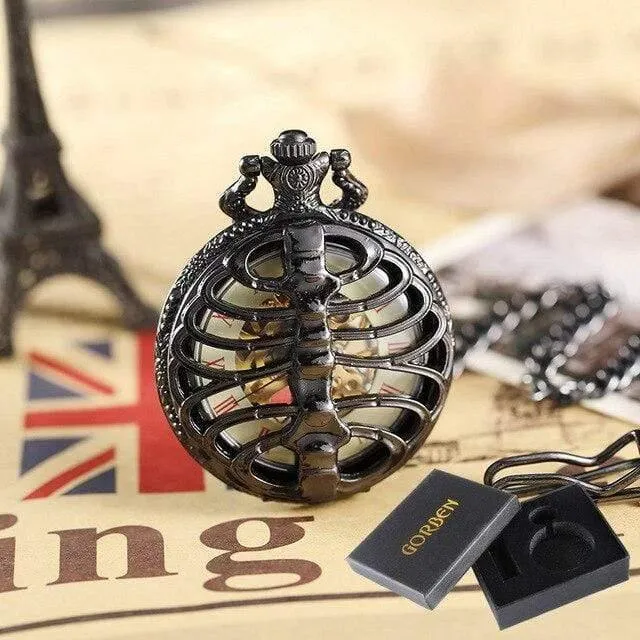 Mechanische Taschenuhr Herren Steampunk Skeleton Handwinduhr Römische Taschenuhr mit Fob-Kette