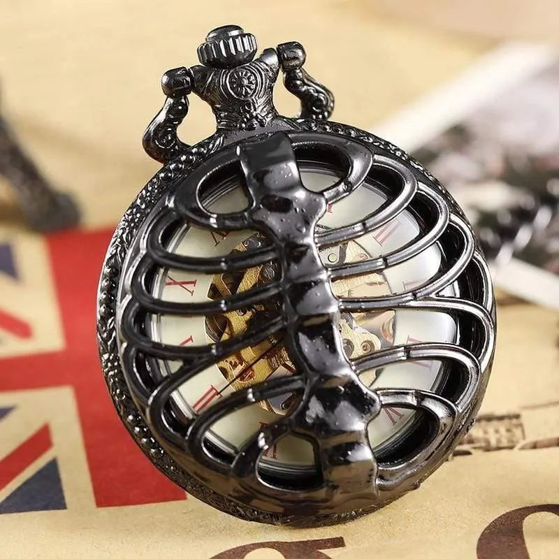 Mechanische Taschenuhr Herren Steampunk Skeleton Handwinduhr Römische Taschenuhr mit Fob-Kette
