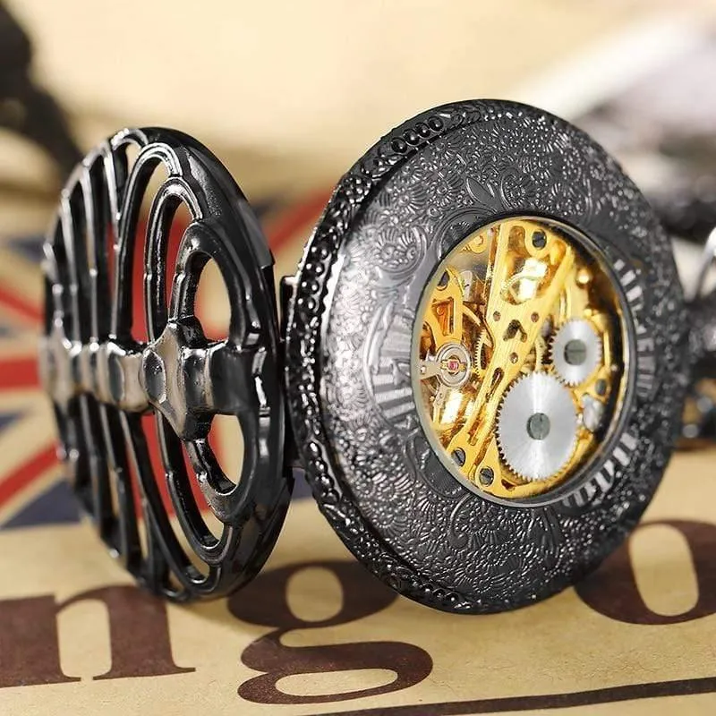 Mechanische Taschenuhr Herren Steampunk Skeleton Handwinduhr Römische Taschenuhr mit Fob-Kette