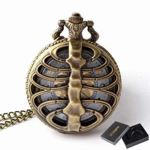 Mechanische Taschenuhr Herren Steampunk Skeleton Handwinduhr Römische Taschenuhr mit Fob-Kette