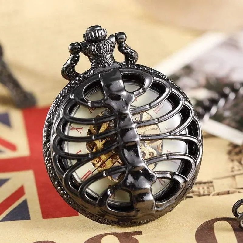 Mechanische Taschenuhr Herren Steampunk Skeleton Handwinduhr Römische Taschenuhr mit Fob-Kette