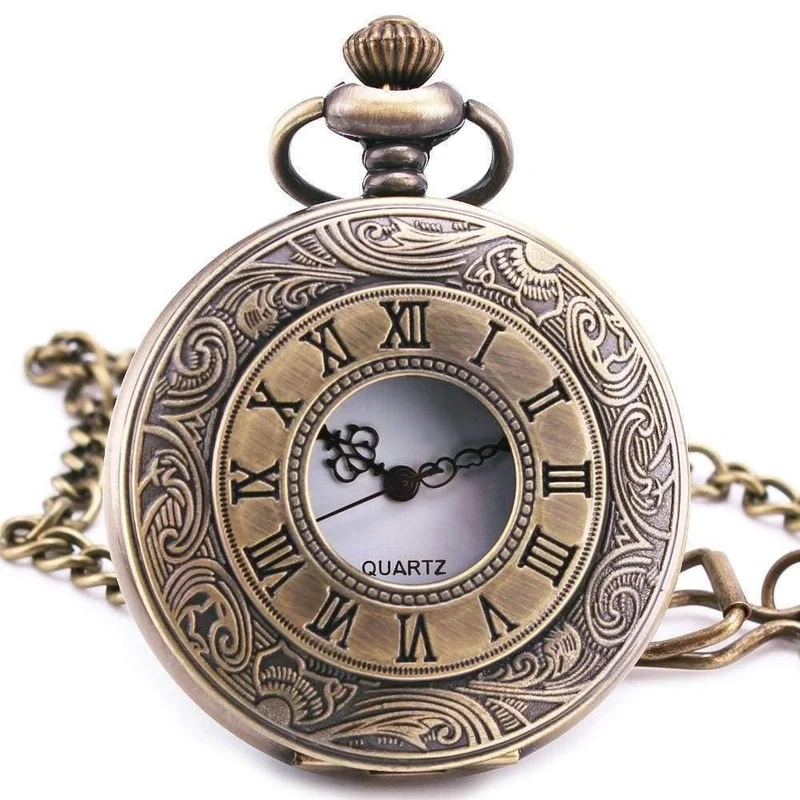 Modische Quarz-Taschenuhr mit offenem Deckel, römischer Gotik-Stil, zartes Muster, schwarzes Gehäuse, Taschenuhren