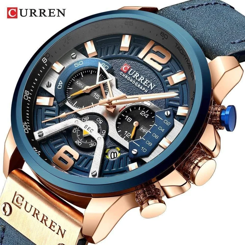 Lässige Sportuhren für Männer, blau, Top-Marke, Luxus, Militär, Lederarmbanduhr, Mann, Uhr, modische Chronographen-Armbanduhr