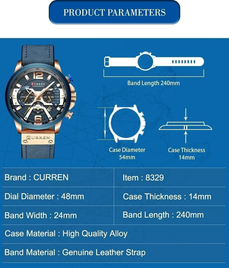 Lässige Sportuhren für Männer, blau, Top-Marke, Luxus, Militär, Lederarmbanduhr, Mann, Uhr, modische Chronographen-Armbanduhr