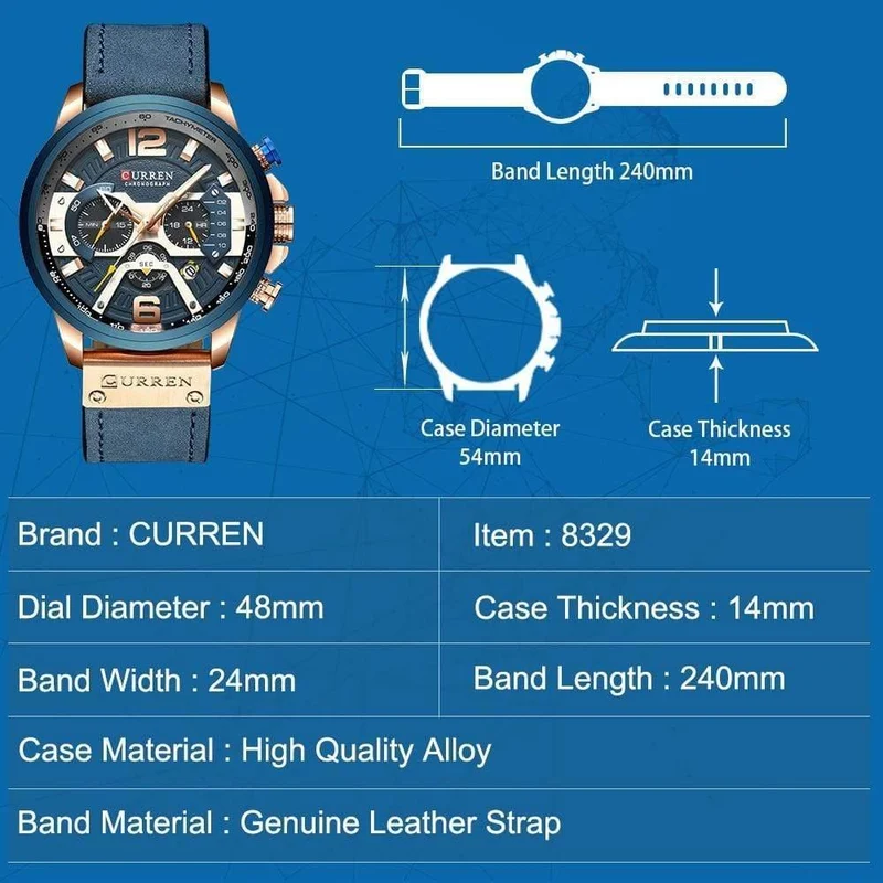 Lässige Sportuhren für Männer, blau, Top-Marke, Luxus, Militär, Lederarmbanduhr, Mann, Uhr, modische Chronographen-Armbanduhr