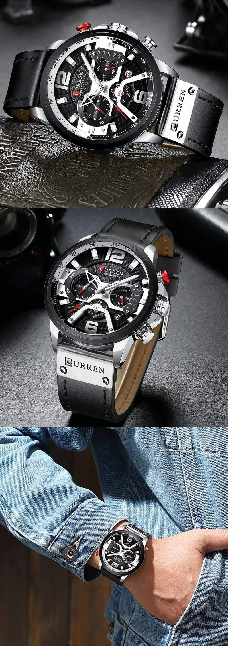 Lässige Sportuhren für Männer, blau, Top-Marke, Luxus, Militär, Lederarmbanduhr, Mann, Uhr, modische Chronographen-Armbanduhr