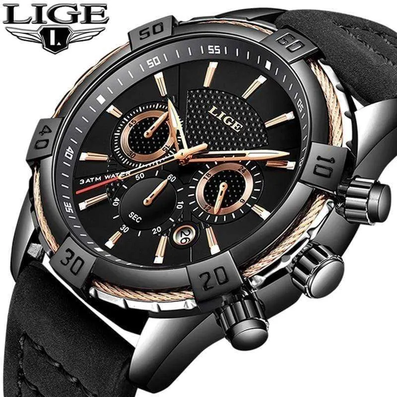 Herrenuhren Top-Marke Luxus Männer Casual Leder Wasserdicht Chronograph Männer Sport Quarzuhr Relogio Masculino