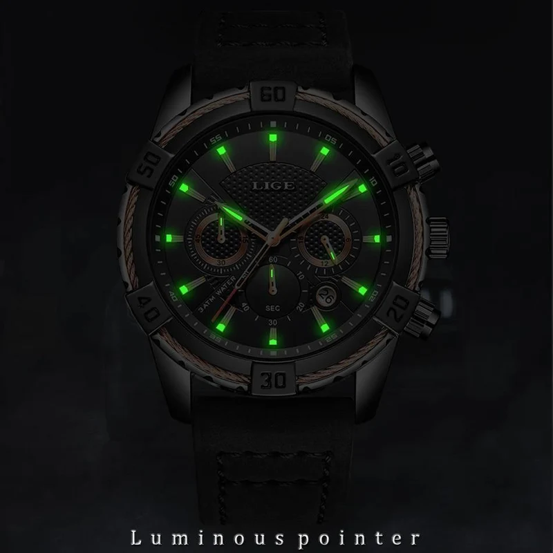 Herrenuhren Top-Marke Luxus Männer Casual Leder Wasserdicht Chronograph Männer Sport Quarzuhr Relogio Masculino