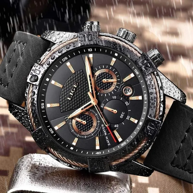 Herrenuhren Top-Marke Luxus Männer Casual Leder Wasserdicht Chronograph Männer Sport Quarzuhr Relogio Masculino