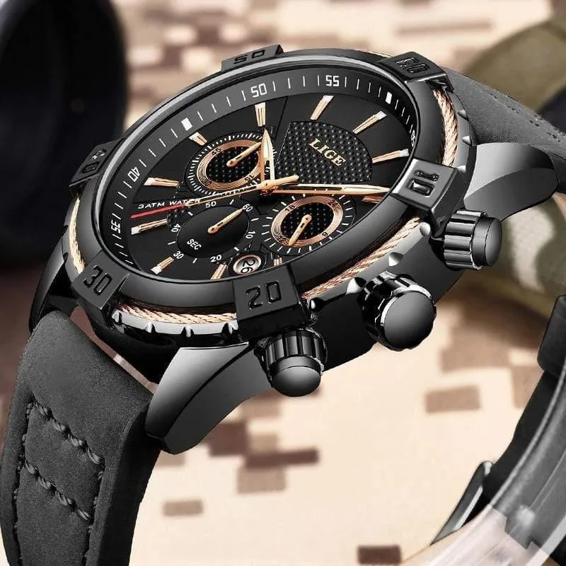 Herrenuhren Top-Marke Luxus Männer Casual Leder Wasserdicht Chronograph Männer Sport Quarzuhr Relogio Masculino