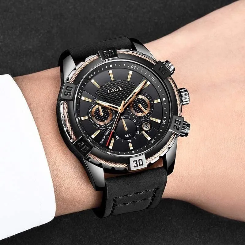 Herrenuhren Top-Marke Luxus Männer Casual Leder Wasserdicht Chronograph Männer Sport Quarzuhr Relogio Masculino