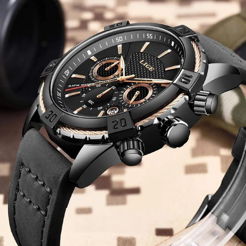 Herrenuhren Top-Marke Luxus Männer Casual Leder Wasserdicht Chronograph Männer Sport Quarzuhr Relogio Masculino
