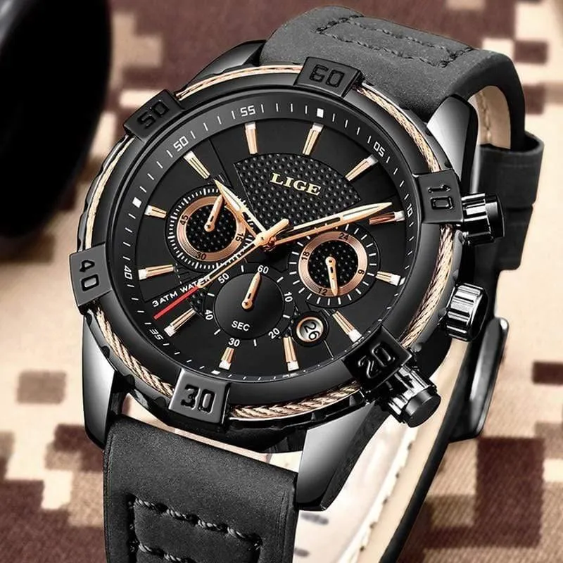 Herrenuhren Top-Marke Luxus Männer Casual Leder Wasserdicht Chronograph Männer Sport Quarzuhr Relogio Masculino