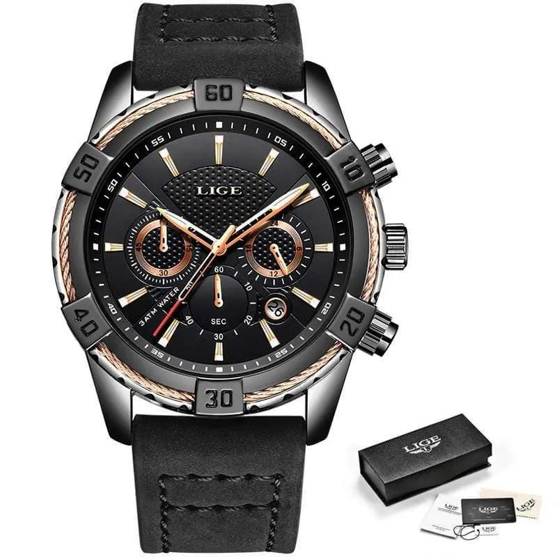 Herrenuhren Top-Marke Luxus Männer Casual Leder Wasserdicht Chronograph Männer Sport Quarzuhr Relogio Masculino