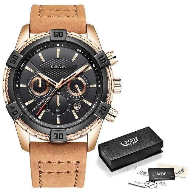 Herrenuhren Top-Marke Luxus Männer Casual Leder Wasserdicht Chronograph Männer Sport Quarzuhr Relogio Masculino