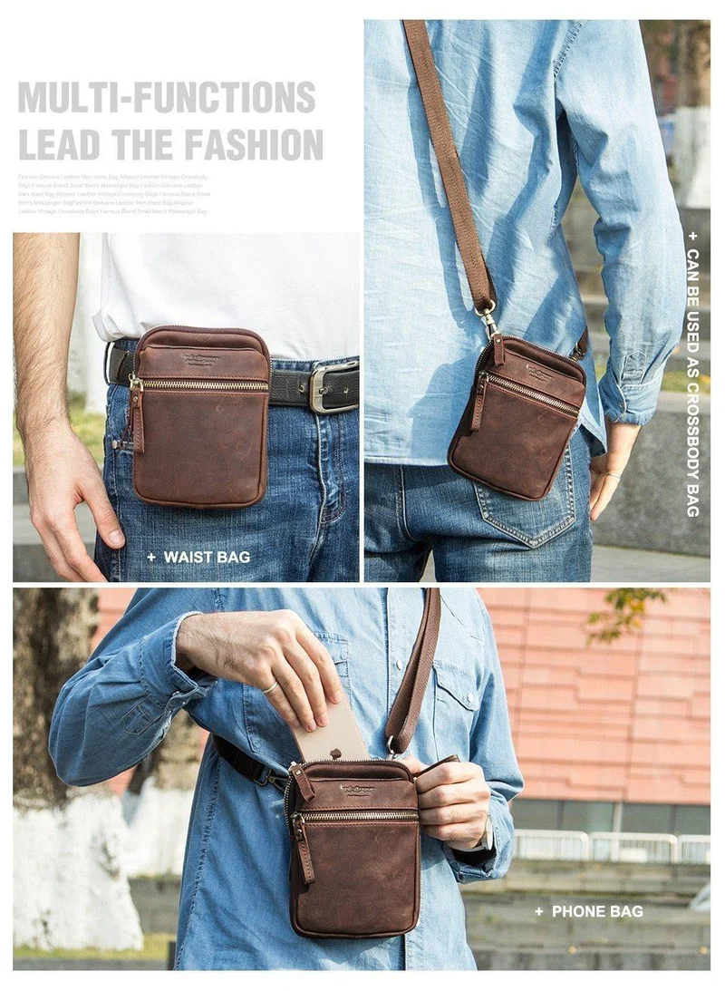 Leder Männer Hüfttasche für Handy Umhängetasche Reisetasche kleine Umhängetaschen Kartenhalter Taschen