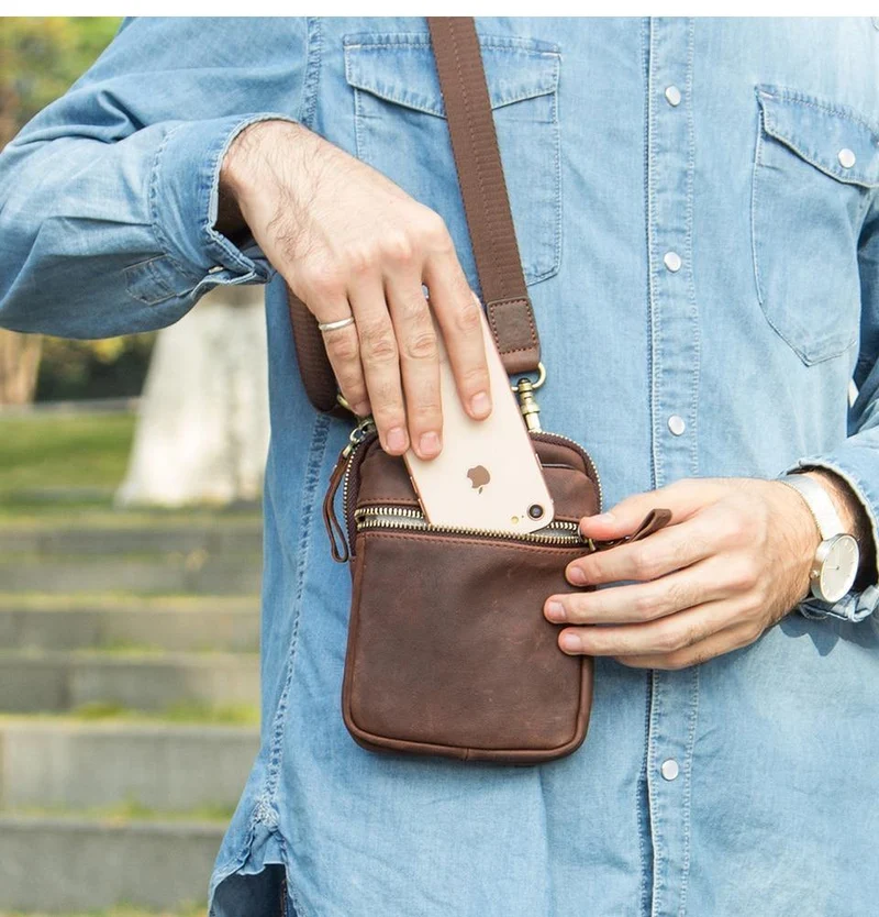 Leder Männer Hüfttasche für Handy Umhängetasche Reisetasche kleine Umhängetaschen Kartenhalter Taschen