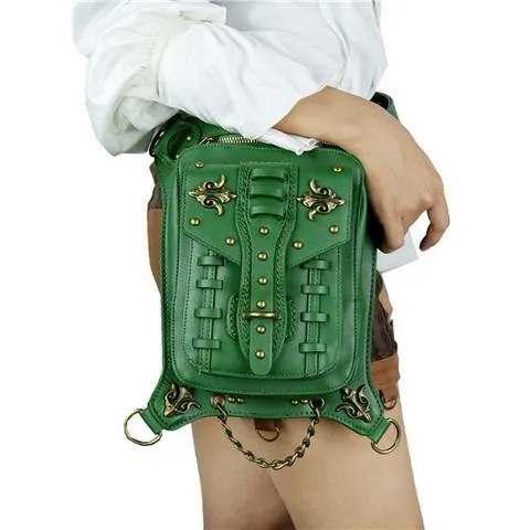 Gothic Steampunk Totenkopf Retro Rock Tasche Herren Damen Hüfttasche Umhängetasche Handyhülle Halter Vintage Leder Messenger Bag