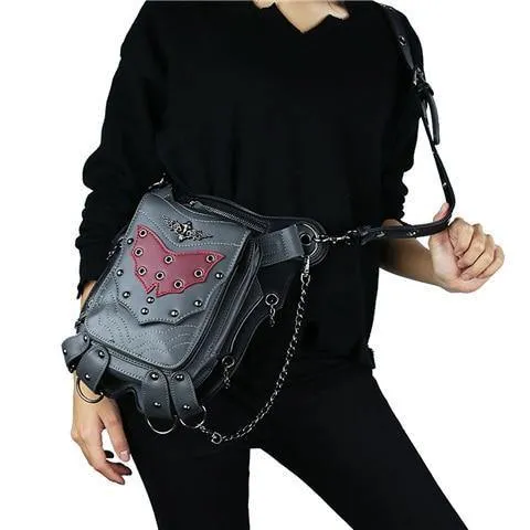 Gothic Steampunk Totenkopf Retro Rock Tasche Herren Damen Hüfttasche Umhängetasche Handyhülle Halter Vintage Leder Messenger Bag