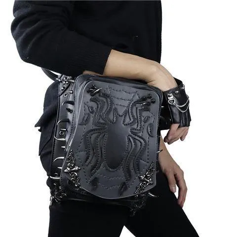 Gothic Steampunk Totenkopf Retro Rock Tasche Herren Damen Hüfttasche Umhängetasche Handyhülle Halter Vintage Leder Messenger Bag