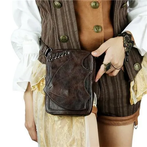 Gothic Steampunk Totenkopf Retro Rock Tasche Herren Damen Hüfttasche Umhängetasche Handyhülle Halter Vintage Leder Messenger Bag