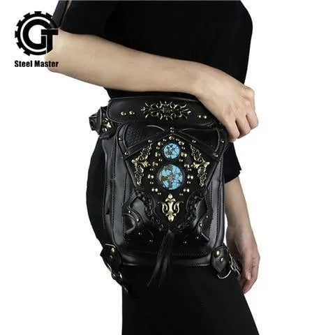 Gothic Steampunk Totenkopf Retro Rock Tasche Herren Damen Hüfttasche Umhängetasche Handyhülle Halter Vintage Leder Messenger Bag
