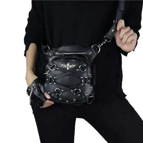 Gothic Steampunk Totenkopf Retro Rock Tasche Herren Damen Hüfttasche Umhängetasche Handyhülle Halter Vintage Leder Messenger Bag