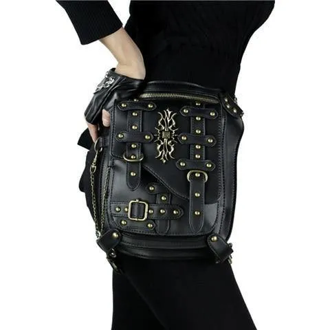 Gothic Steampunk Totenkopf Retro Rock Tasche Herren Damen Hüfttasche Umhängetasche Handyhülle Halter Vintage Leder Messenger Bag