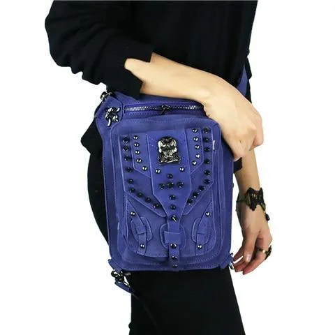 Gothic Steampunk Totenkopf Retro Rock Tasche Herren Damen Hüfttasche Umhängetasche Handyhülle Halter Vintage Leder Messenger Bag